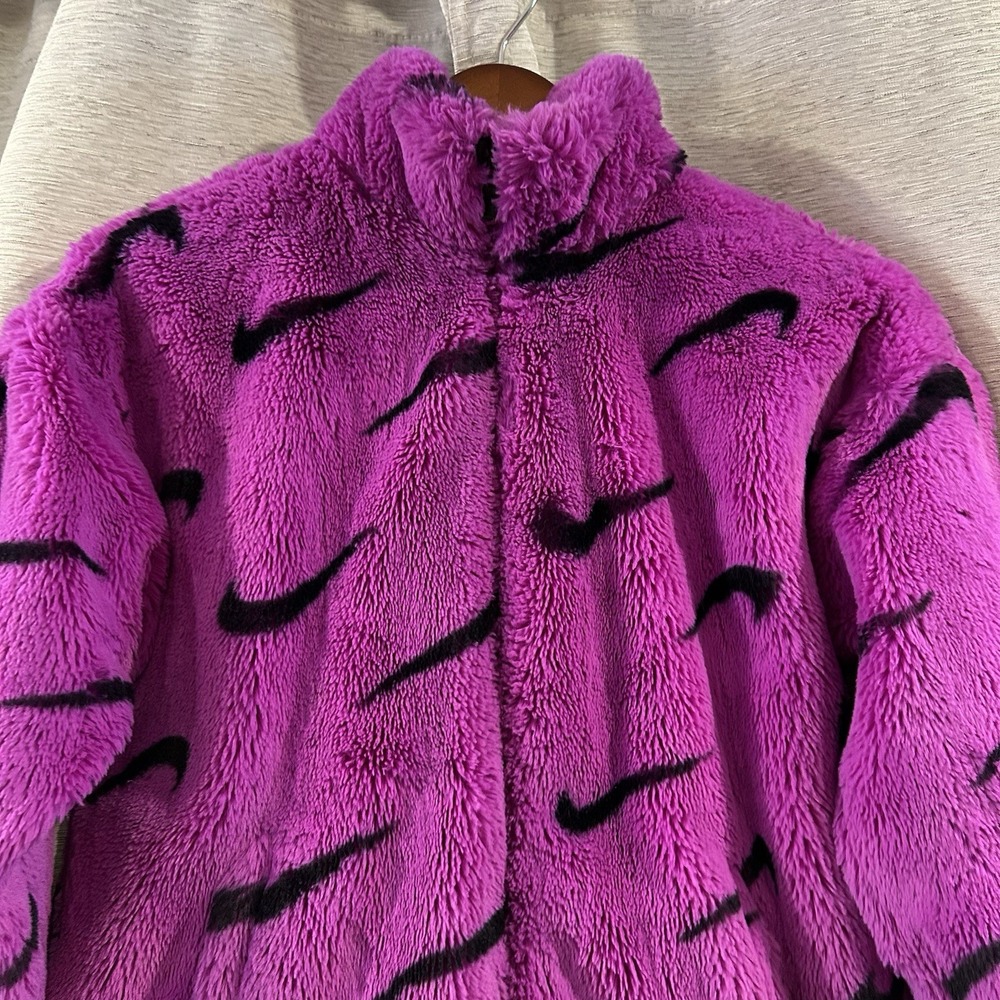 Nike Printed Faux Fur Jacket Women's Large Purple Full Zip AOP Soft DX6416-551 - Picture 5 of 9